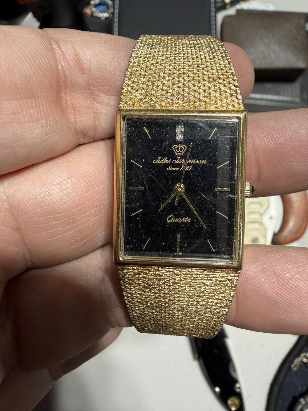 Jules Jurgensen 26mm Watch Gold Tone Black Dial Milanese Bracelet 4434-untested